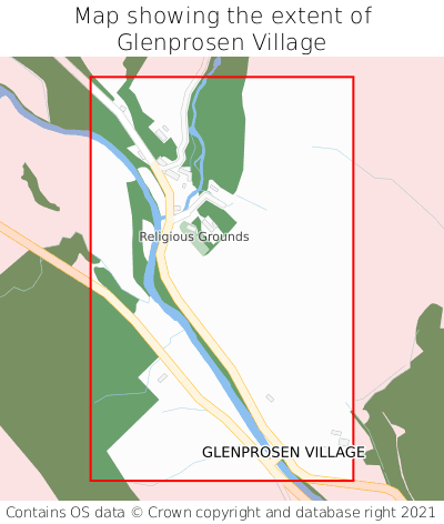 Map showing extent of Glenprosen Village as bounding box