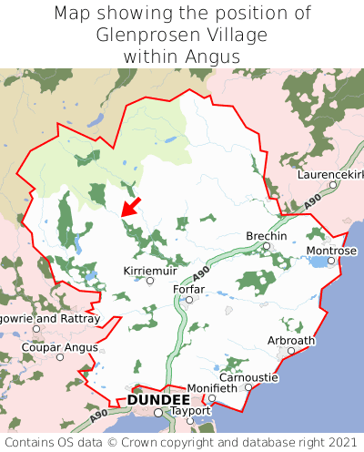 Map showing location of Glenprosen Village within Angus