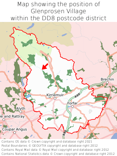 Map showing location of Glenprosen Village within DD8