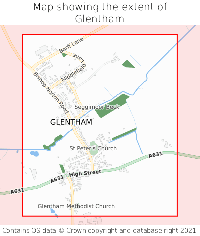 Map showing extent of Glentham as bounding box