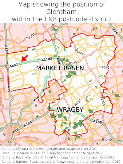 Map showing location of Glentham within LN8