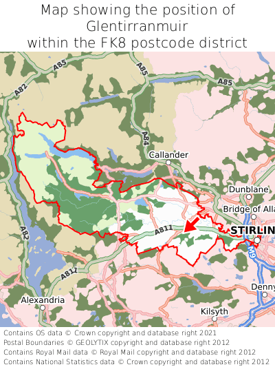 Map showing location of Glentirranmuir within FK8