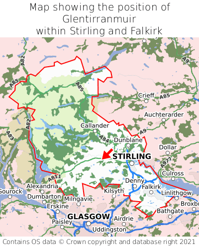 Map showing location of Glentirranmuir within Stirling and Falkirk