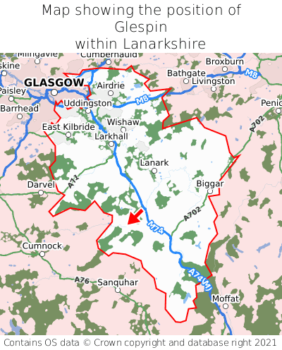 Map showing location of Glespin within Lanarkshire