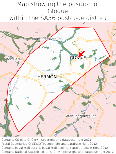 Map showing location of Glogue within SA36