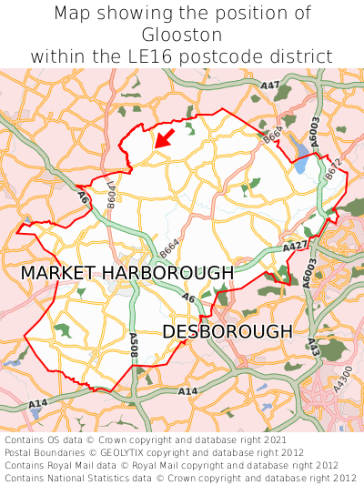 Map showing location of Glooston within LE16