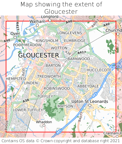 Map showing extent of Gloucester as bounding box