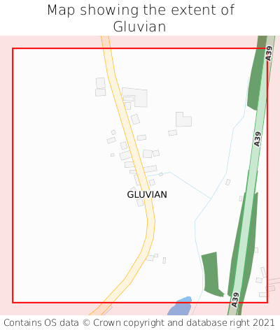 Map showing extent of Gluvian as bounding box