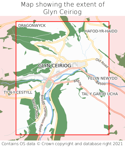 Map showing extent of Glyn Ceiriog as bounding box