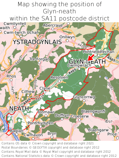 Map showing location of Glyn-neath within SA11