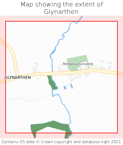 Map showing extent of Glynarthen as bounding box