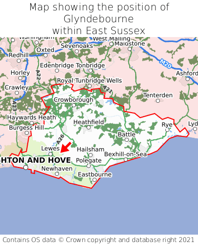 Map showing location of Glyndebourne within East Sussex
