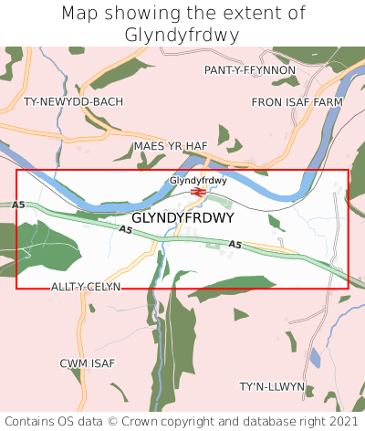 Map showing extent of Glyndyfrdwy as bounding box
