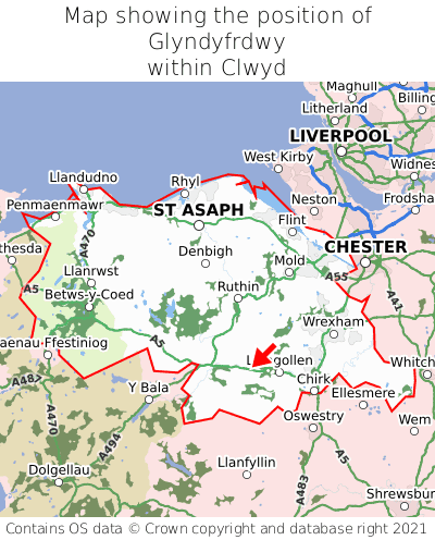Map showing location of Glyndyfrdwy within Clwyd
