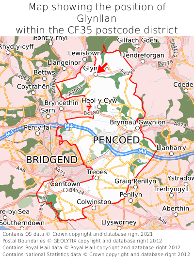 Map showing location of Glynllan within CF35