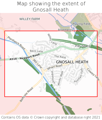 Map showing extent of Gnosall Heath as bounding box