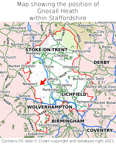 Map showing location of Gnosall Heath within Staffordshire