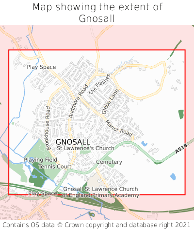 Map showing extent of Gnosall as bounding box