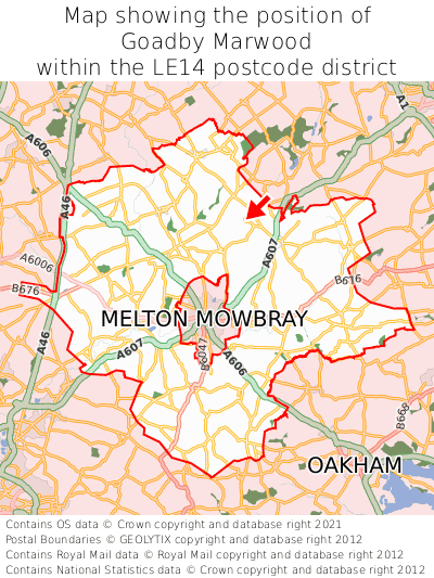 Map showing location of Goadby Marwood within LE14