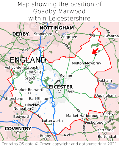 Map showing location of Goadby Marwood within Leicestershire