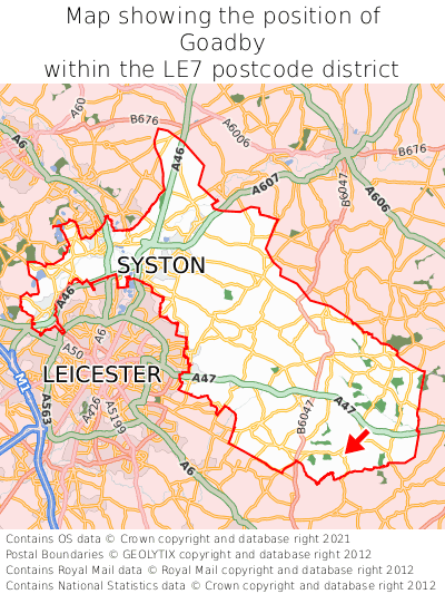 Map showing location of Goadby within LE7