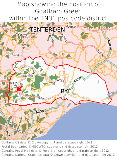 Map showing location of Goatham Green within TN31