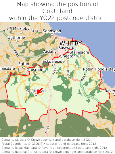 Map showing location of Goathland within YO22