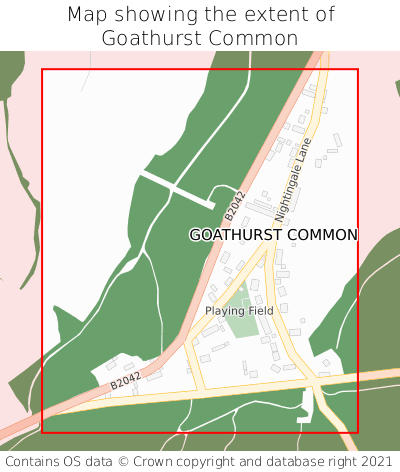Map showing extent of Goathurst Common as bounding box