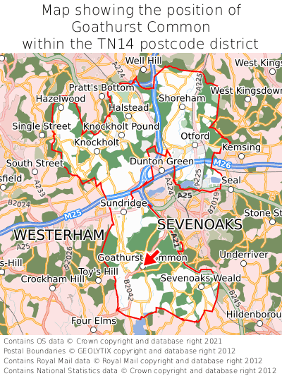 Map showing location of Goathurst Common within TN14