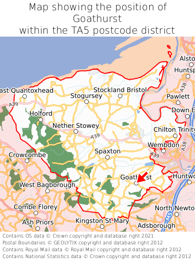 Map showing location of Goathurst within TA5