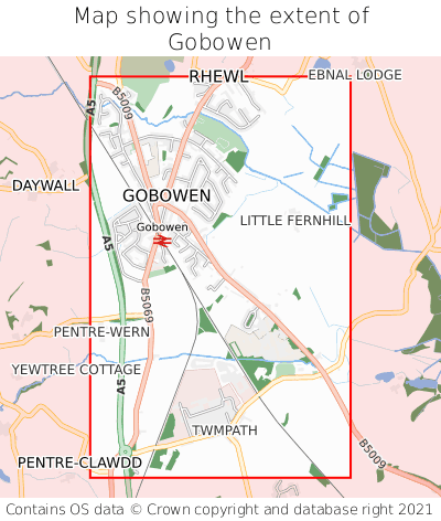 Map showing extent of Gobowen as bounding box