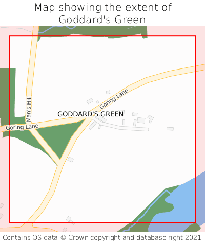 Map showing extent of Goddard's Green as bounding box