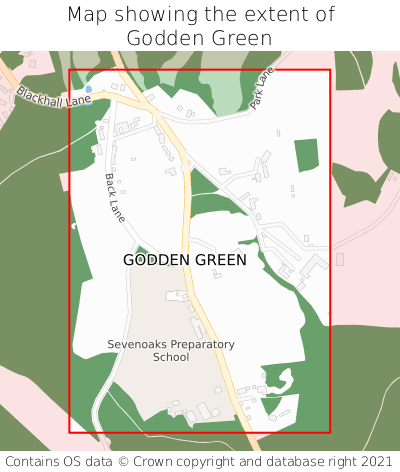 Map showing extent of Godden Green as bounding box