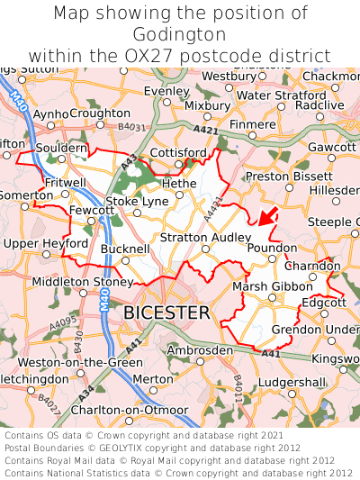 Map showing location of Godington within OX27