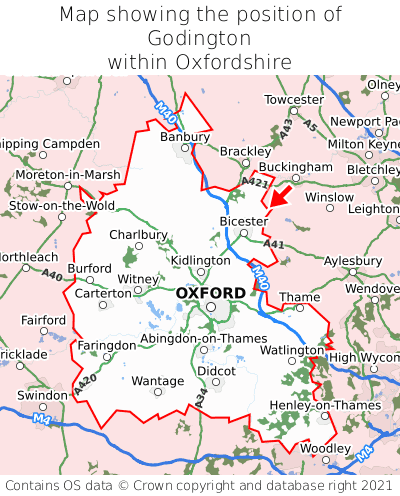 Map showing location of Godington within Oxfordshire