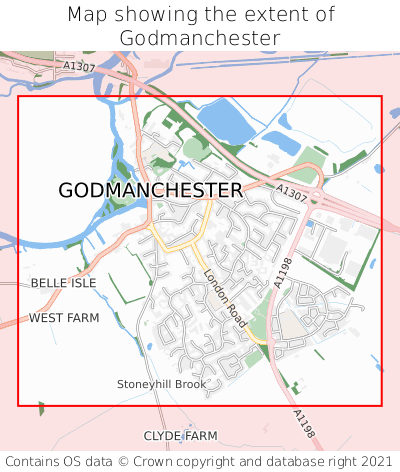 Map showing extent of Godmanchester as bounding box