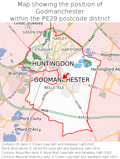 Map showing location of Godmanchester within PE29