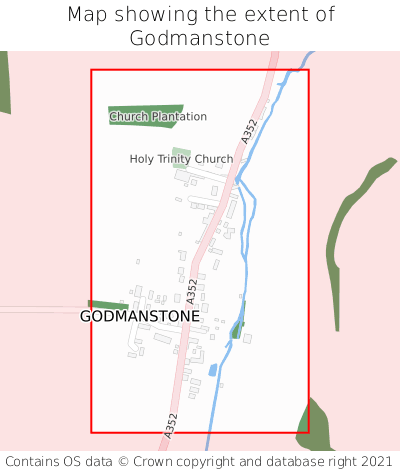 Map showing extent of Godmanstone as bounding box