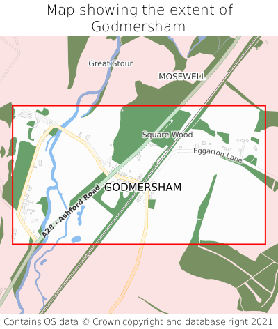 Map showing extent of Godmersham as bounding box