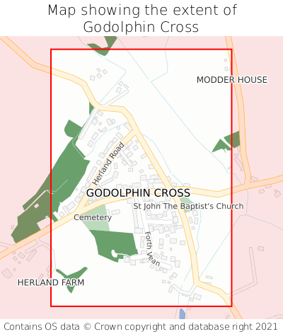 Map showing extent of Godolphin Cross as bounding box