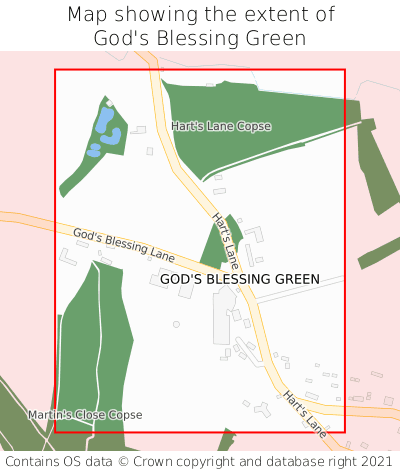 Map showing extent of God's Blessing Green as bounding box