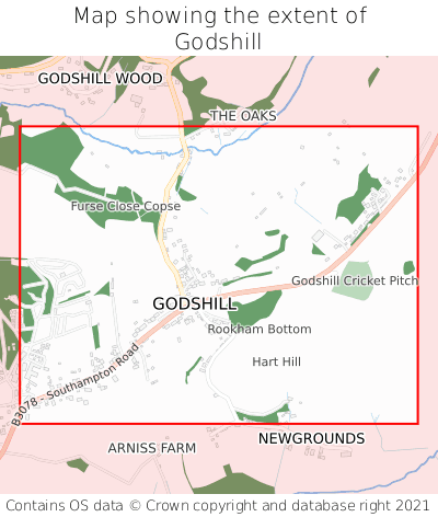 Map showing extent of Godshill as bounding box