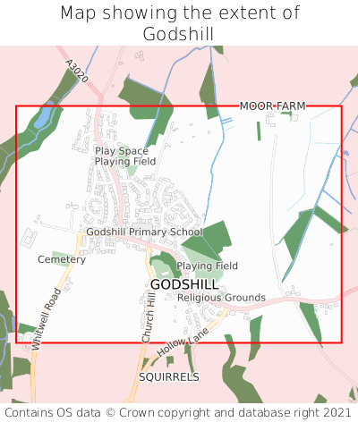 Map showing extent of Godshill as bounding box