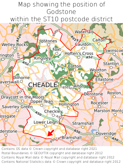 Map showing location of Godstone within ST10