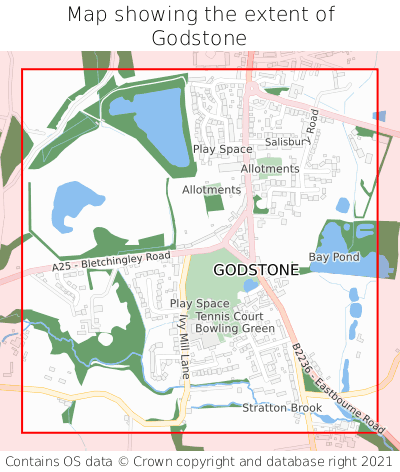 Map showing extent of Godstone as bounding box