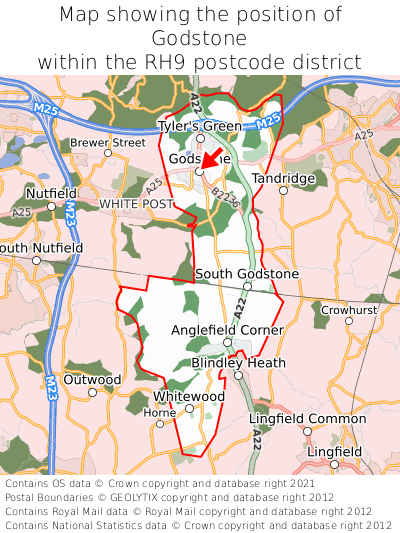 Map showing location of Godstone within RH9