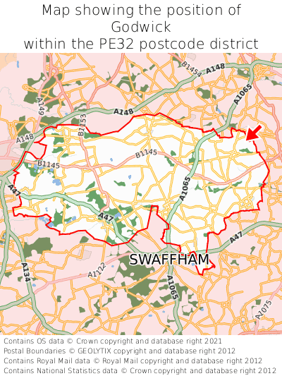 Map showing location of Godwick within PE32