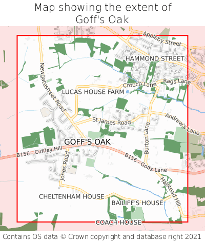 Map showing extent of Goff's Oak as bounding box