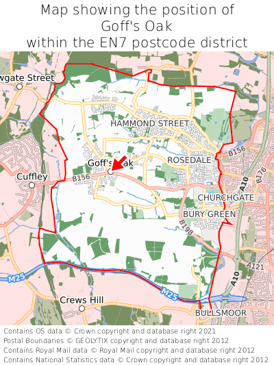 Map showing location of Goff's Oak within EN7