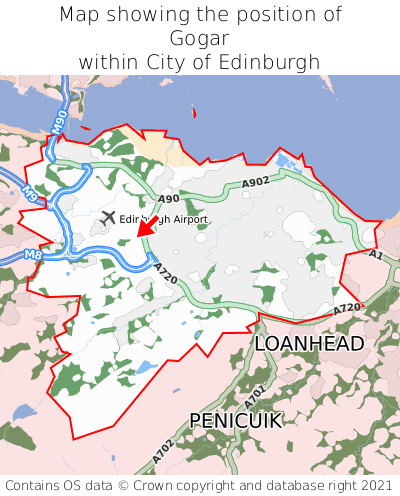 Map showing location of Gogar within City of Edinburgh